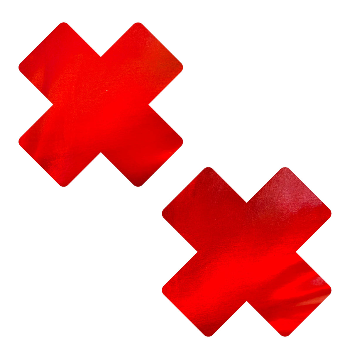 Blood red shiny foil X shaped nipple pasties for Halloween costume nights