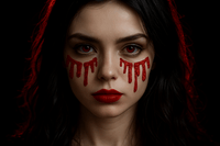 The red glitter blood tears face sticker design with its colors and finish clearly visible
