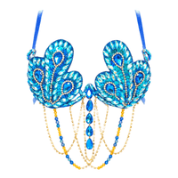 Blue green crystal peacock carnival bra with jeweled feather design for a Mardi Gras parade