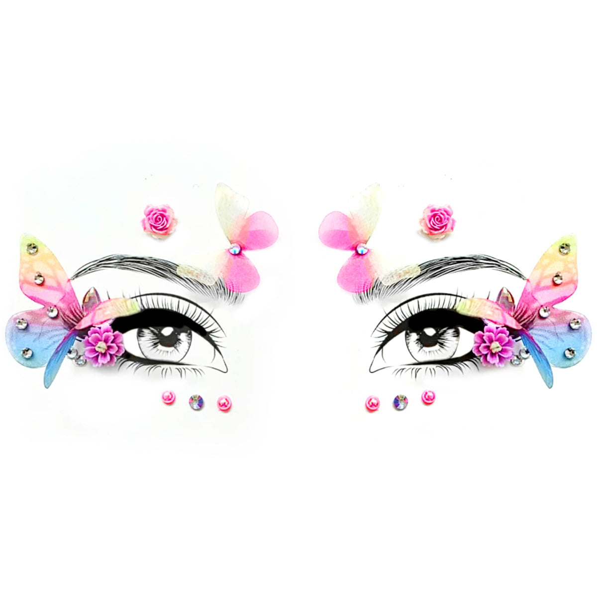 Pink and purple 3D butterfly crystal face stickers with sparkling jewels