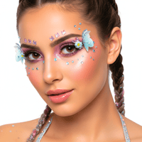 Sparkly 3D butterfly face stickers with scattered crystal dot accents