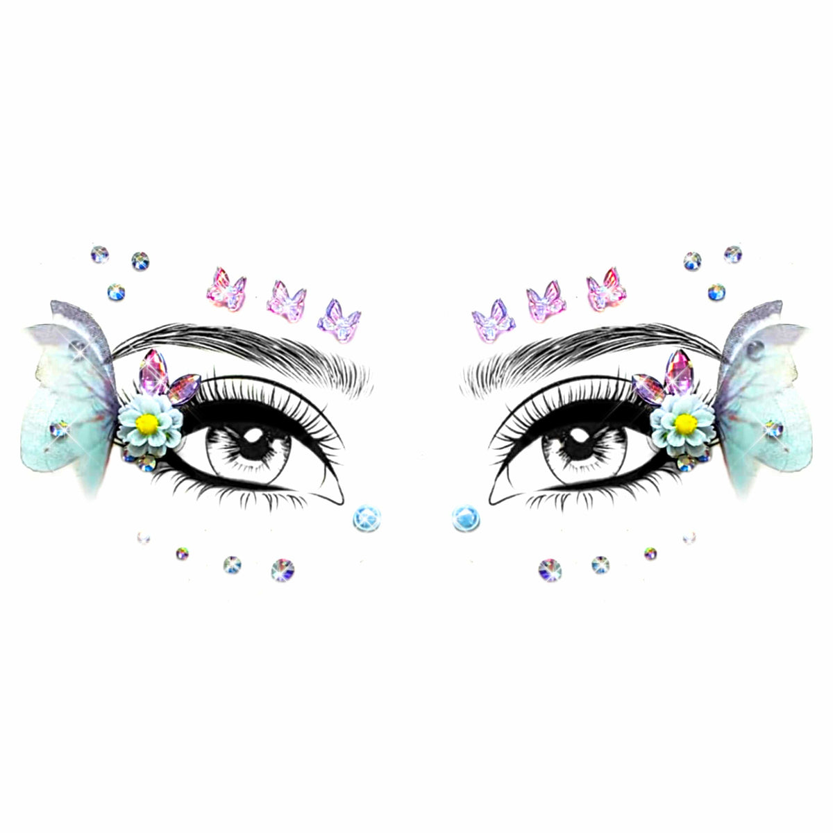3D butterfly crystal dot face stickers with jewel dots for fairy makeup