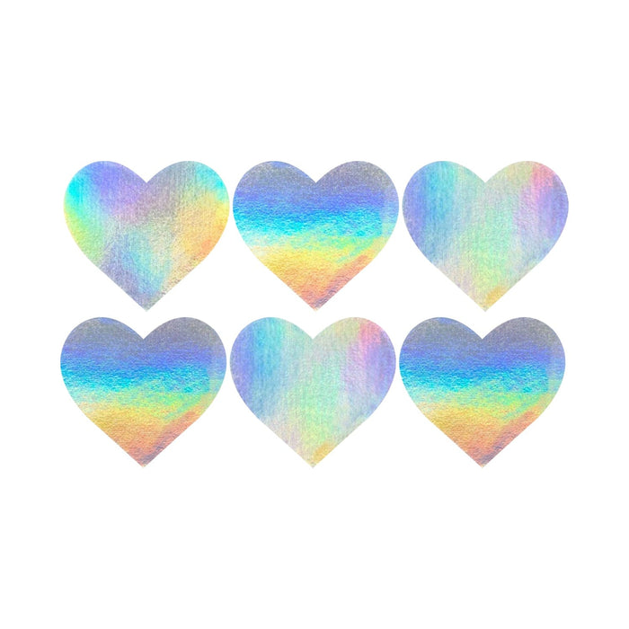 Holographic Heart Body Stickers shown on their own with a rainbow shifting holographic finish