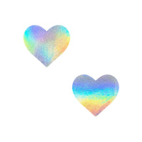Clear look at the shape and rainbow shifting holographic finish of these holographic heart body stickers