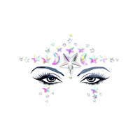 Iridescent moon and stars crystal face jewels for a celestial festival look