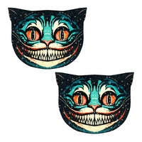 Sparkly striped glitter nipple pasties shaped like a mischievous grinning cat face