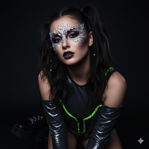 Chickadee Masquerade Clear Iridescent Crystal Jewel Face Sticker