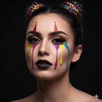 Multicolor glitter clown face sticker with tears and diamonds for a Halloween circus look