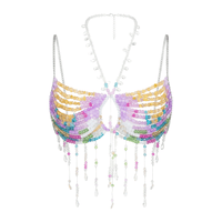 Rainbow beaded backless carnival top with bursts of multicolor beads