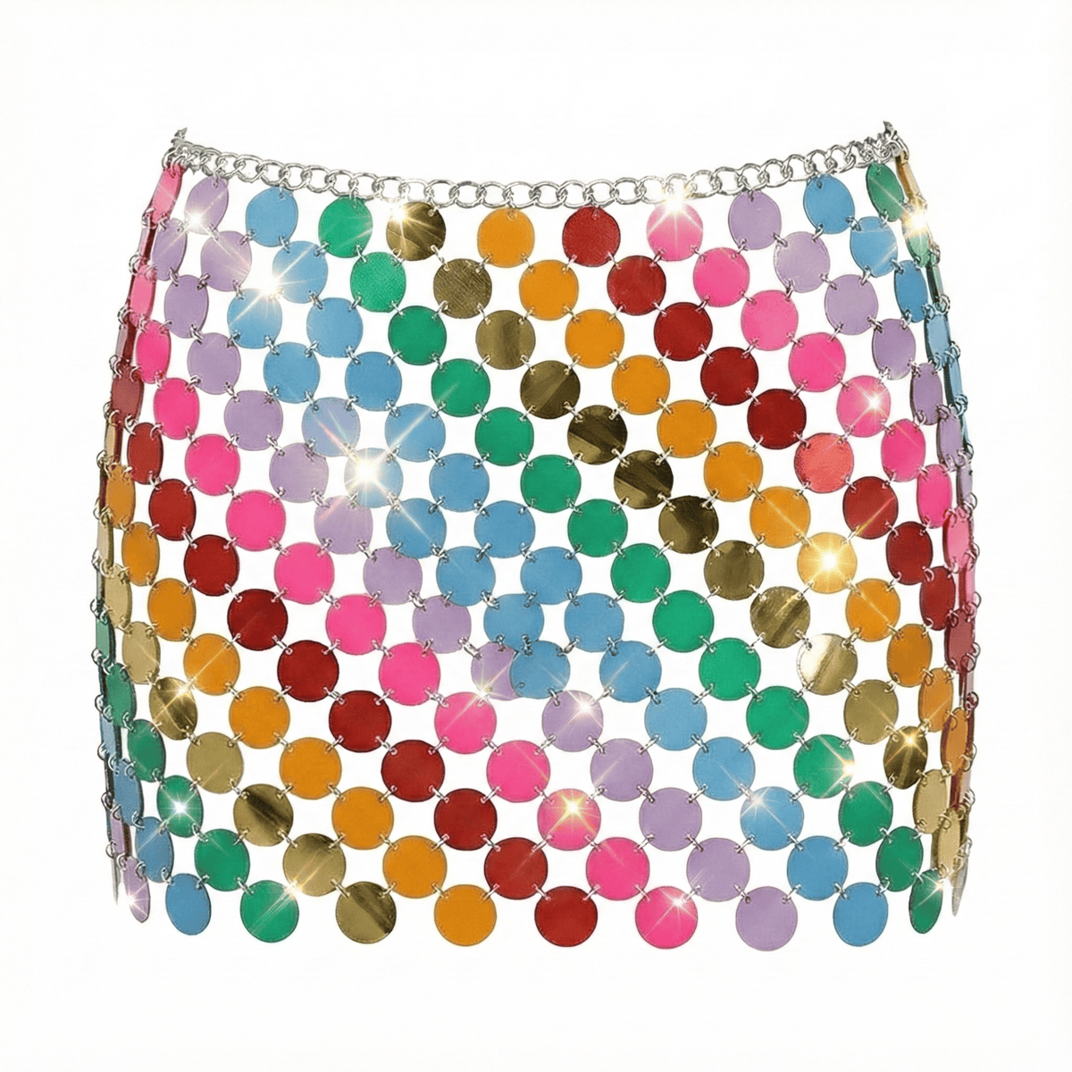 Multicolor confetti carnival skirt with a shiny finish for festival showgirls