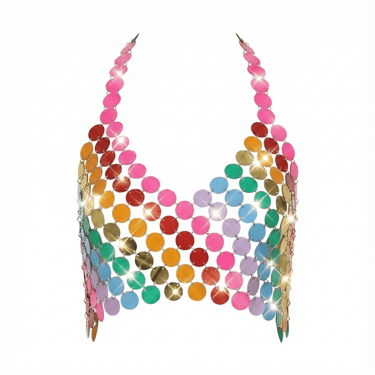 Multicolor confetti carnival top with a shiny finish for rave party showgirls