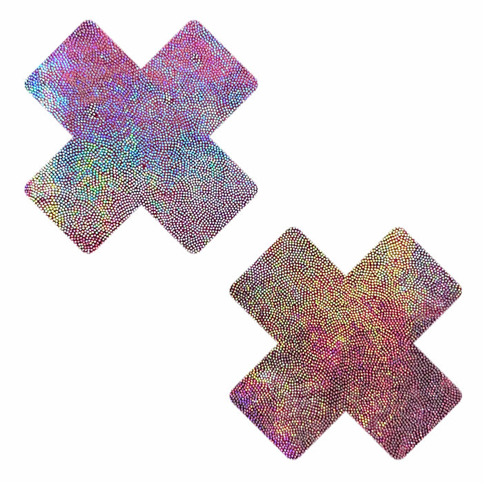 Wine red holographic X factor nipple pasties with a rich burgundy shimmer