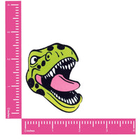 Sparkly green dinosaur nipple covers with a fierce roaring face design