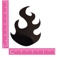 Black wet vinyl flame nipple pasties shown alone, with an edgy fire shape