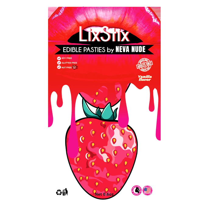 Strawberry edible nipple cover stickers in bright red with a sweet fruity taste