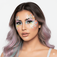 Rainbow holographic petal eye jewel sticker as a sparkling costume accessory