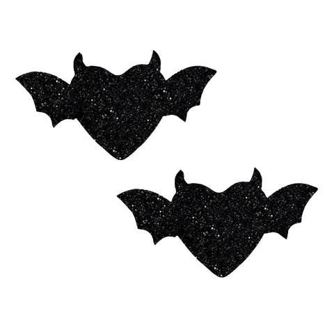 Vampire Bat Black Glitter Heart Nipple Cover Pasties