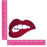 Red Glitter Lip Nipple Pasties shown on their own with a sparkling glitter finish