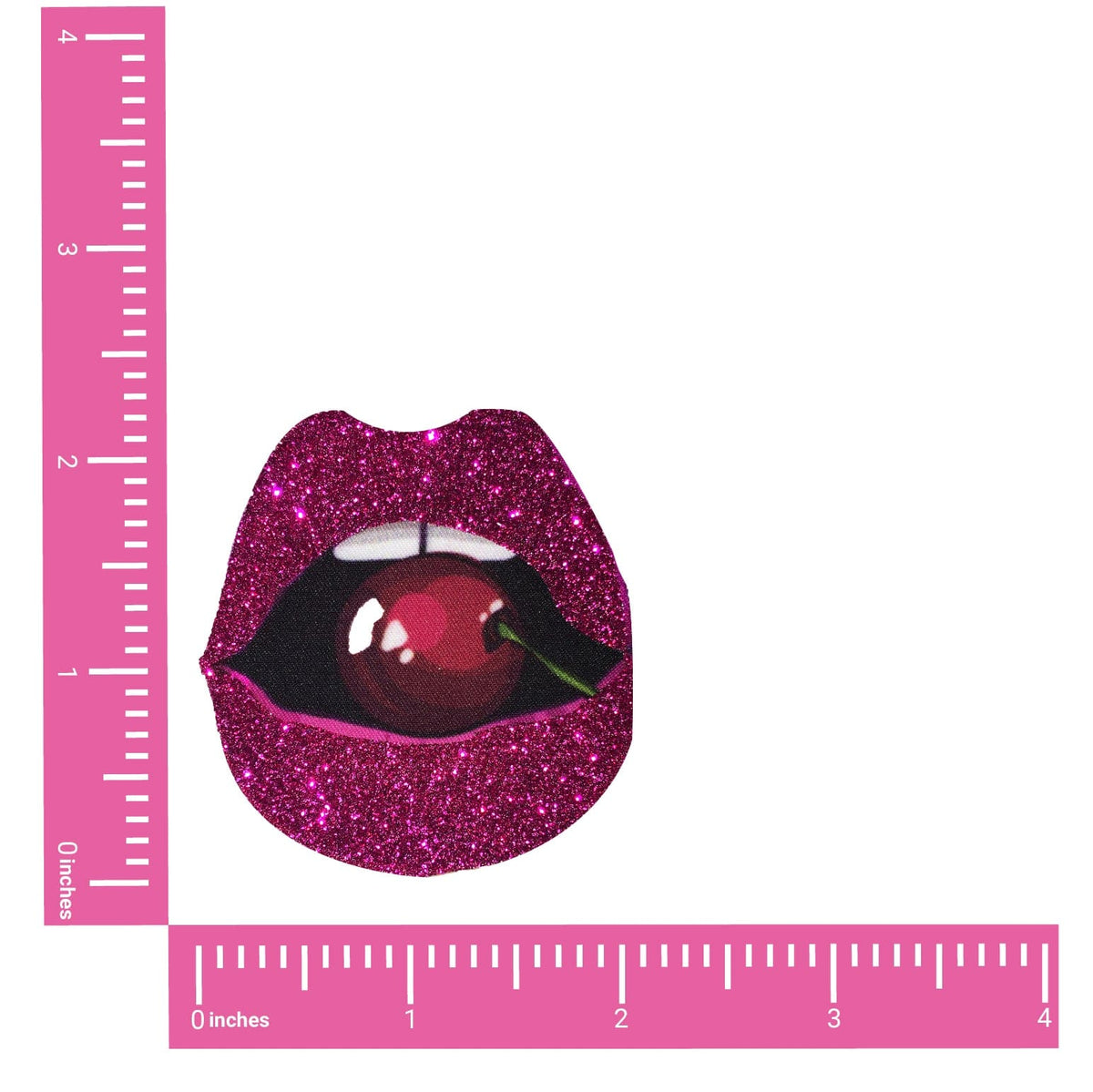 Pink Glitter Cherry Lip Nipple Pasties shown on their own with a sparkling glitter finish