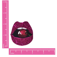 Pink Glitter Cherry Lip Nipple Pasties shown on their own with a sparkling glitter finish