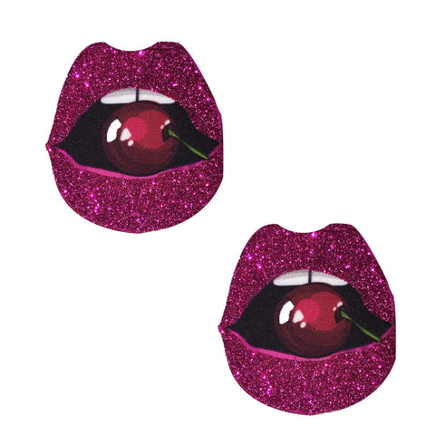 Freaking Awesome Pink Glitter Poppin' Cherries Lip Nipple Cover Pasties