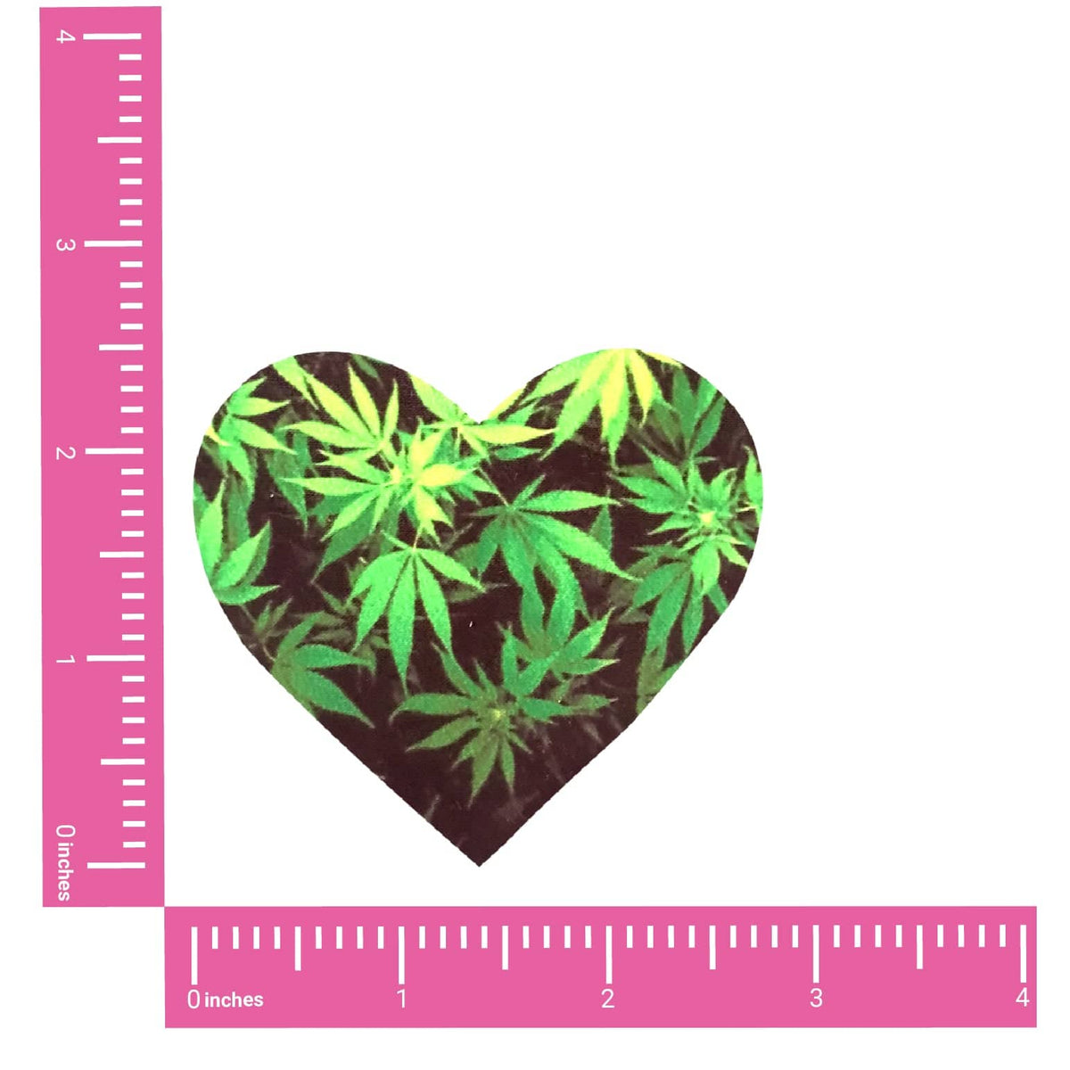 Green Weed Leaf Heart Nipple Pasties shown on their own with a colorful printed design