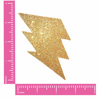 Gold Glitter Lightning Bolt Nipple Pasties shown on their own with a sparkling glitter finish