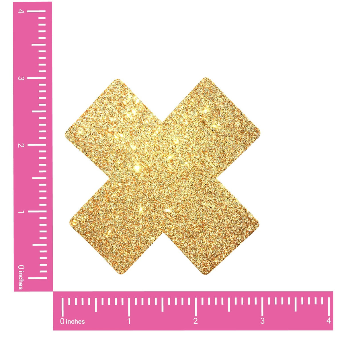 Gold Glitter X Nipple Pasties shown on their own with a sparkling glitter finish