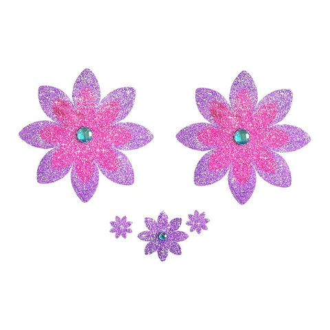 Shimmering Violet Blossom Glitter Nipple Cover Pasties 
