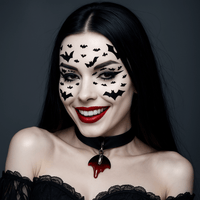 Black glitter bat face and body stickers shown on their own for spooky looks