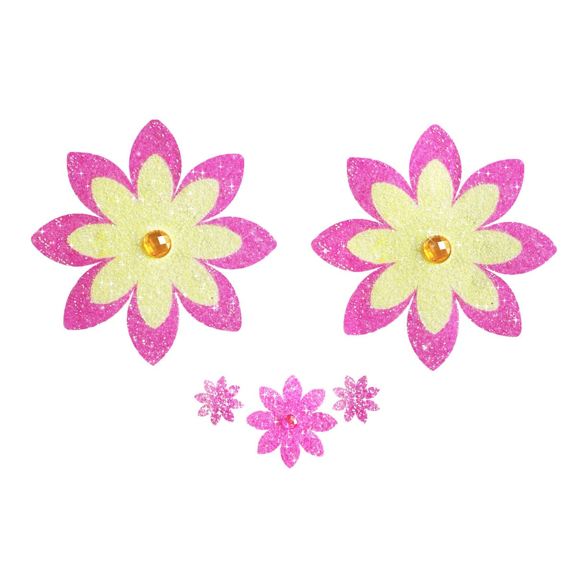 Petals of Sunshine Pink and Yellow Glitter Flower Nipple Cover Pasties