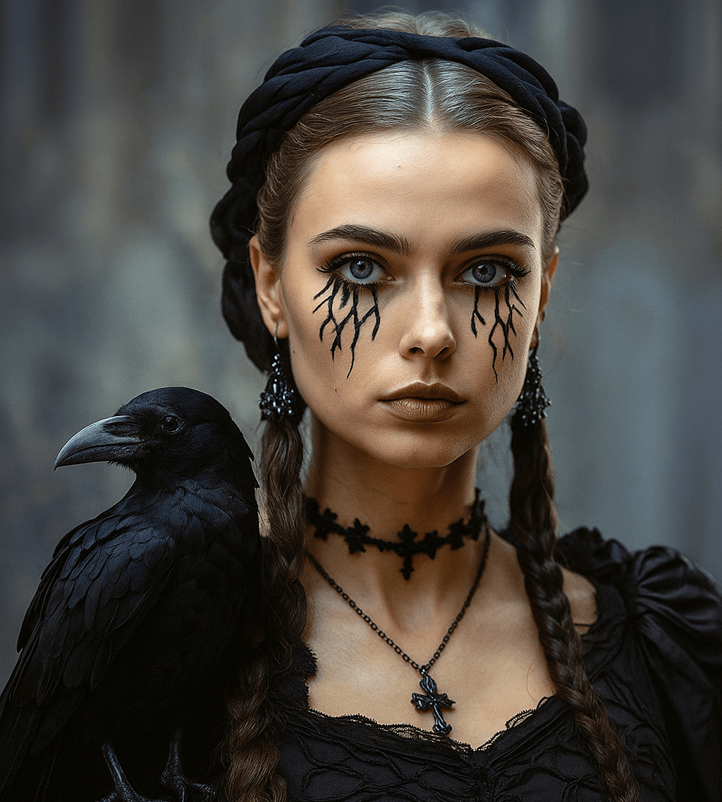 Sparkly black vein design face sticker that frames the eyes for a vampire look