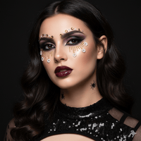 Stick on golden flower face gems with sparkling crystals across the brow and cheeks