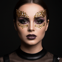 Golden crystal face jewels in a sweeping winged design for glam nights
