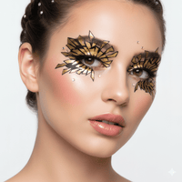 Gold holographic sunburst face sticker with mirrored rays for a disco goddess glow