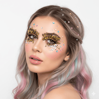 Mirror gold sunburst face stickers with radiant holographic rays for festival makeup