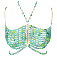 Moss green beaded backless carnival top with sparkling bead strands