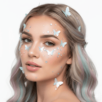 Holographic butterfly face and body stickers with rainbow shimmer for festival looks