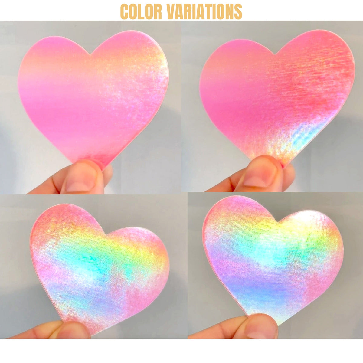 Pink holographic shimmer heart nipple pasties with a glossy rainbow sheen