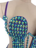 Peacock Royal Blue Green Crystal One Piece Bodysuit