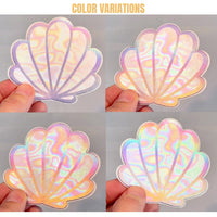 Holographic opal mermaid shell nipple covers glowing with pastel iridescence