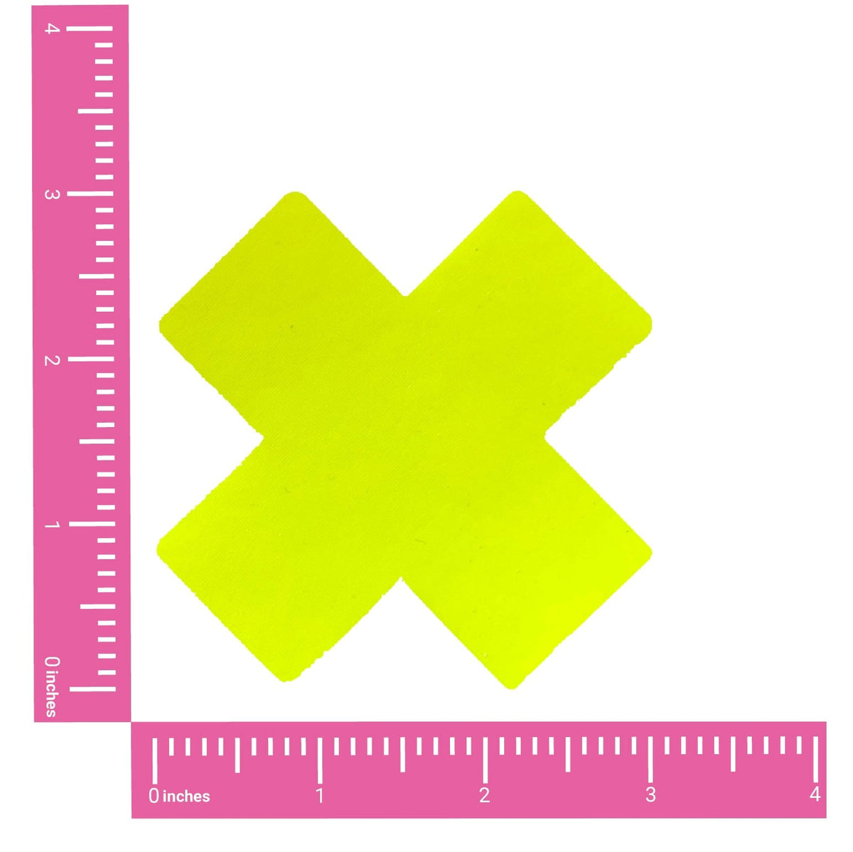 Neon yellow wet vinyl X shaped nipple pasties with a high shine glossy finish