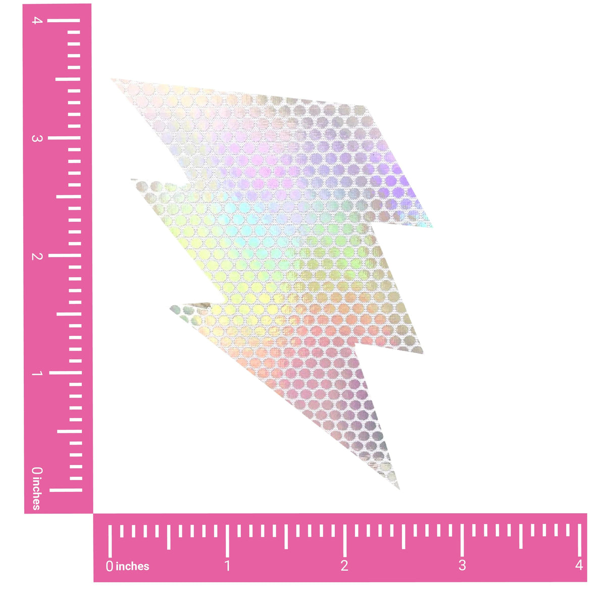 White holographic bolt shaped nipple covers that flash rainbow shimmer, shown alone