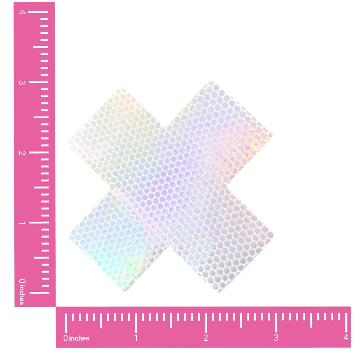 White Holographic X Nipple Pasties shown on their own with a rainbow shifting holographic finish