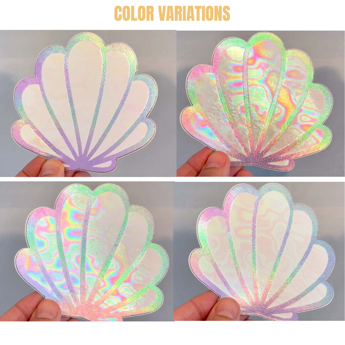 Extra large holographic mermaid shell nipple covers with an opal rainbow glow
