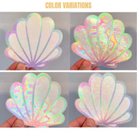 Extra large holographic mermaid shell nipple covers with an opal rainbow glow