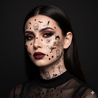 Alternate view of black skull and coffin large temporary tattoos showing the full shape