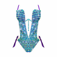 Blue green jeweled mesh bodysuit with a sparkly mermaid inspired crystal design