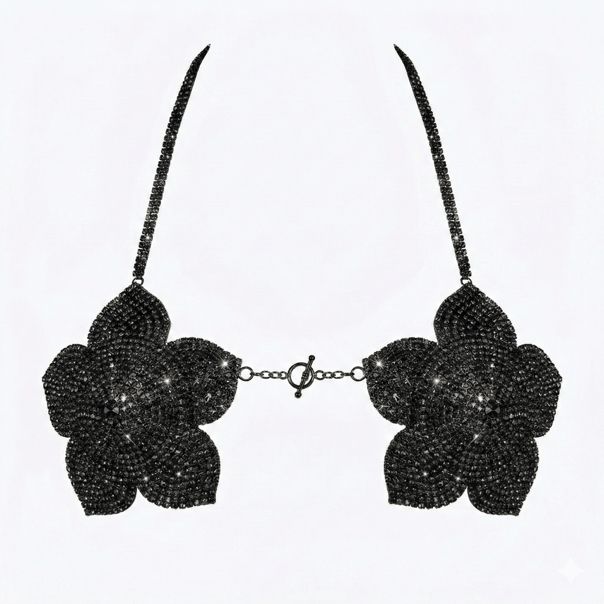 Black rhinestone floral bralette carnival bra with sparkling flower details