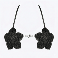 Black rhinestone floral bralette carnival bra with sparkling flower details